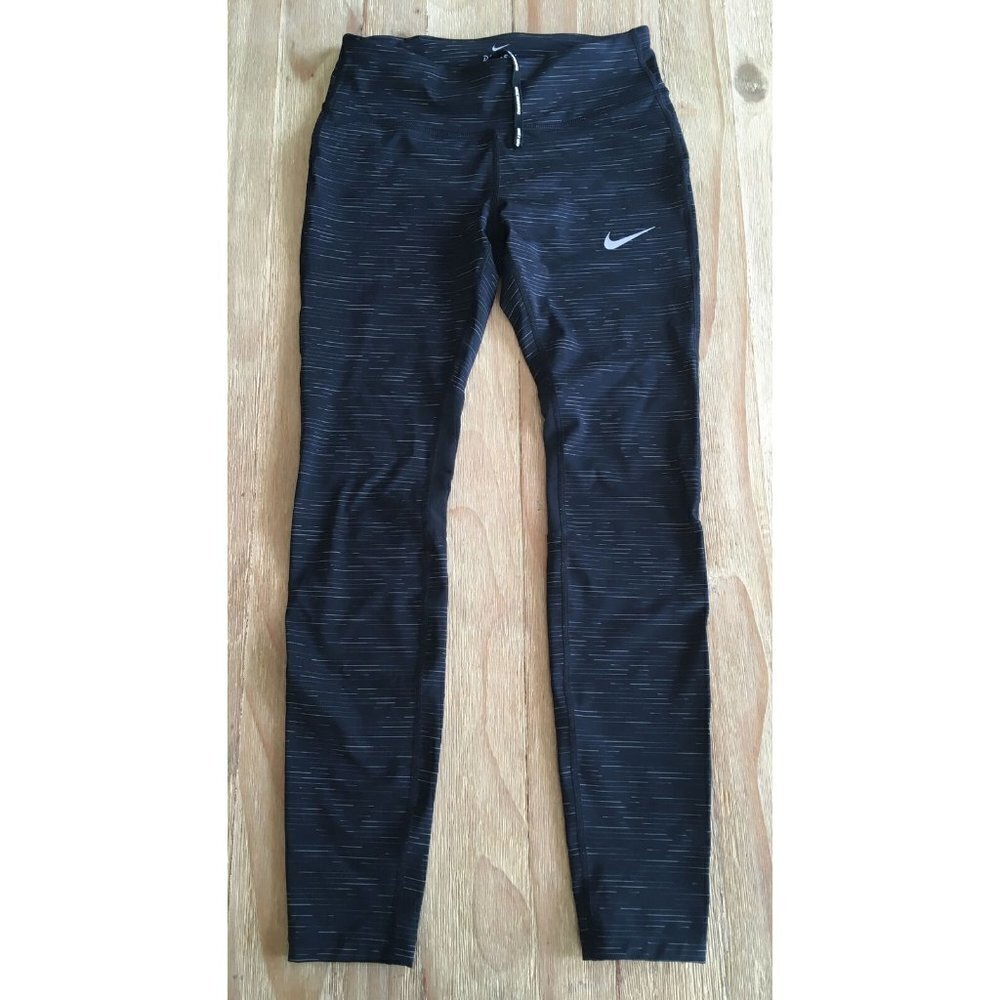 Nike Running Leggings Womens Small Black Stripe Dri-Fit Compression Mesh Panels